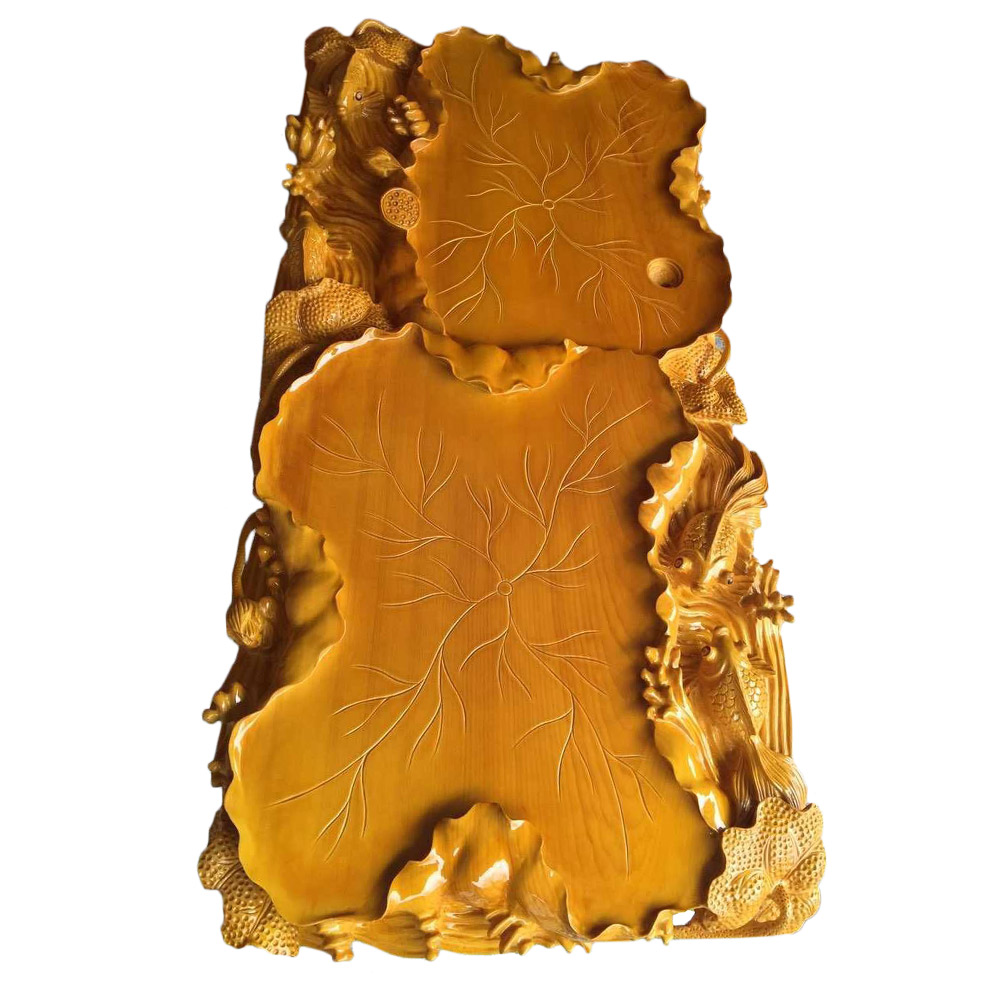 茶盘香榧荷叶实木精雕木荷高档功夫功夫茶茶盘