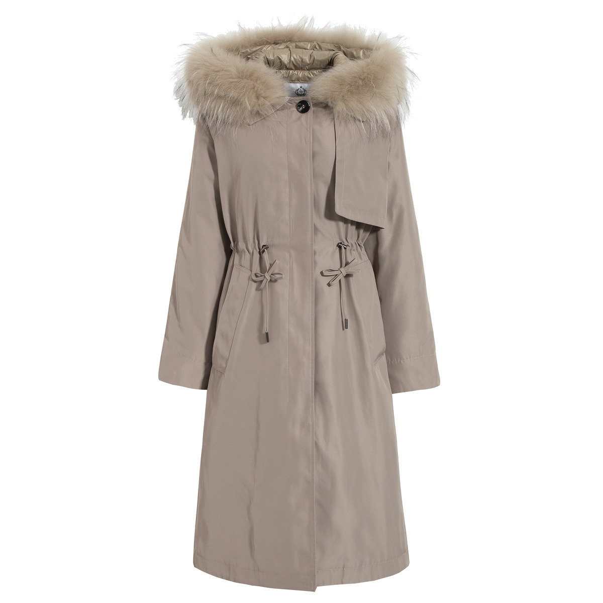 anmani恩曼琳秋冬貉子毛领连帽挡风抽绳长款派克羽绒服女ean9dg25