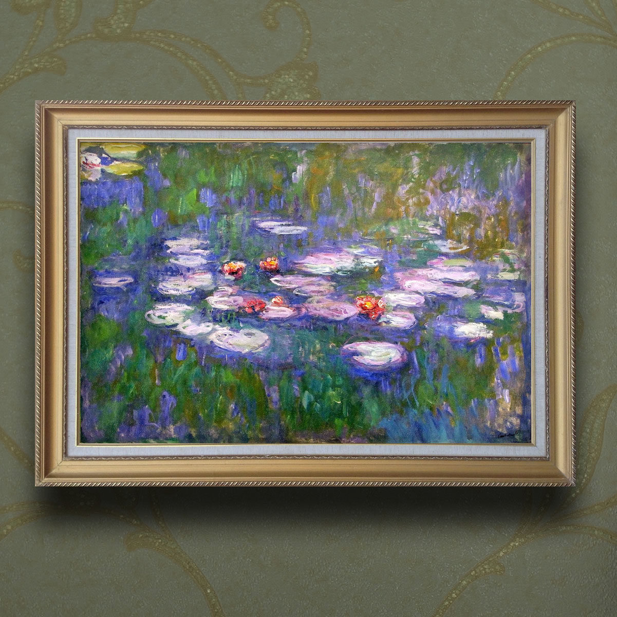 手绘世界名画复制莫奈油画睡莲欧式客厅餐厅装饰画油画