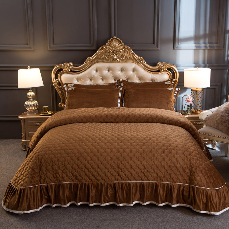 高档韩国床盖三件件套水晶奢华欧式蕾丝床罩床盖