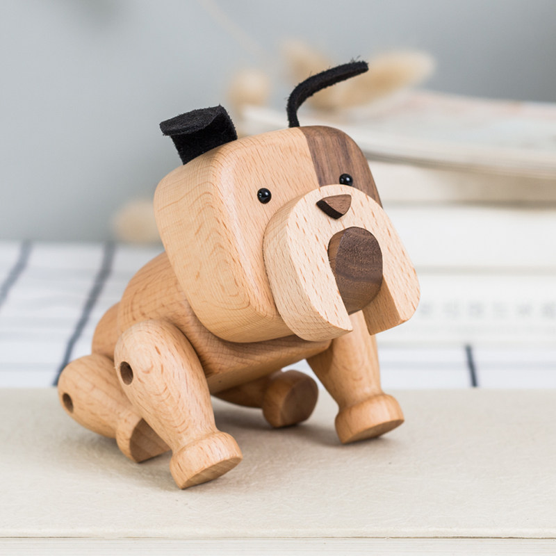 八哥法斗木头狗狗儿童木玩玩具仿真动物摆件仿真