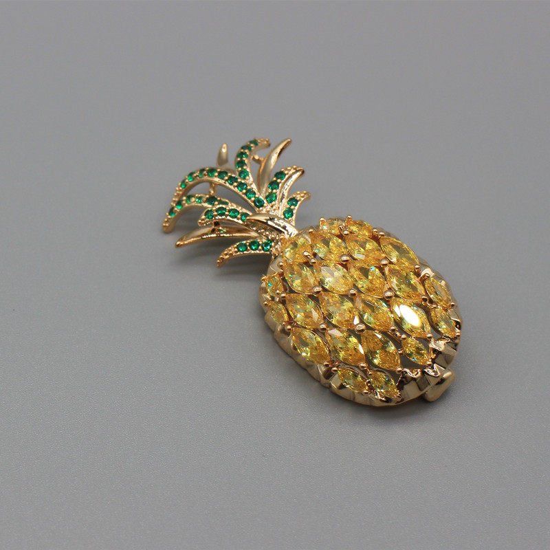 僵硬高端凤梨菠萝水晶胸针奢华闪耀锆石胸花胸针