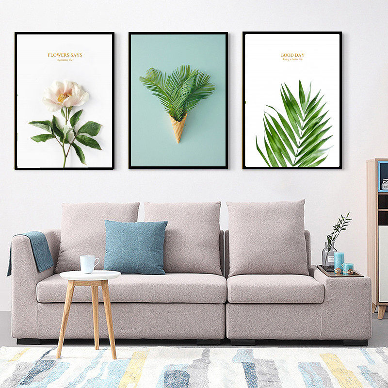 客厅装饰画现代简约挂画壁画沙发背景墙小清新北欧三联现代装饰画