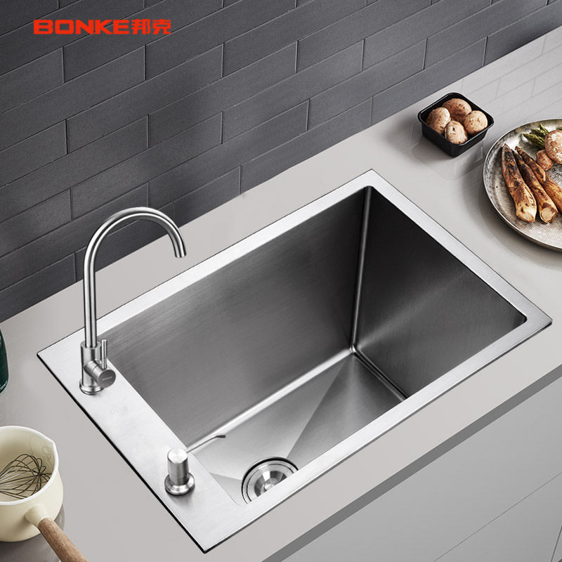 邦克不锈钢水槽套餐手工单槽左右小户户型洗碗池水槽套餐