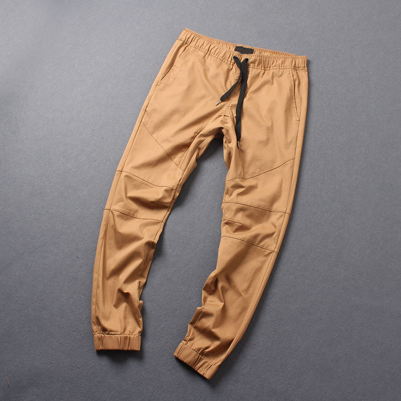 束脚裤男士青年春秋季百搭修身小脚纯棉水洗松紧腰抽绳休闲裤长裤