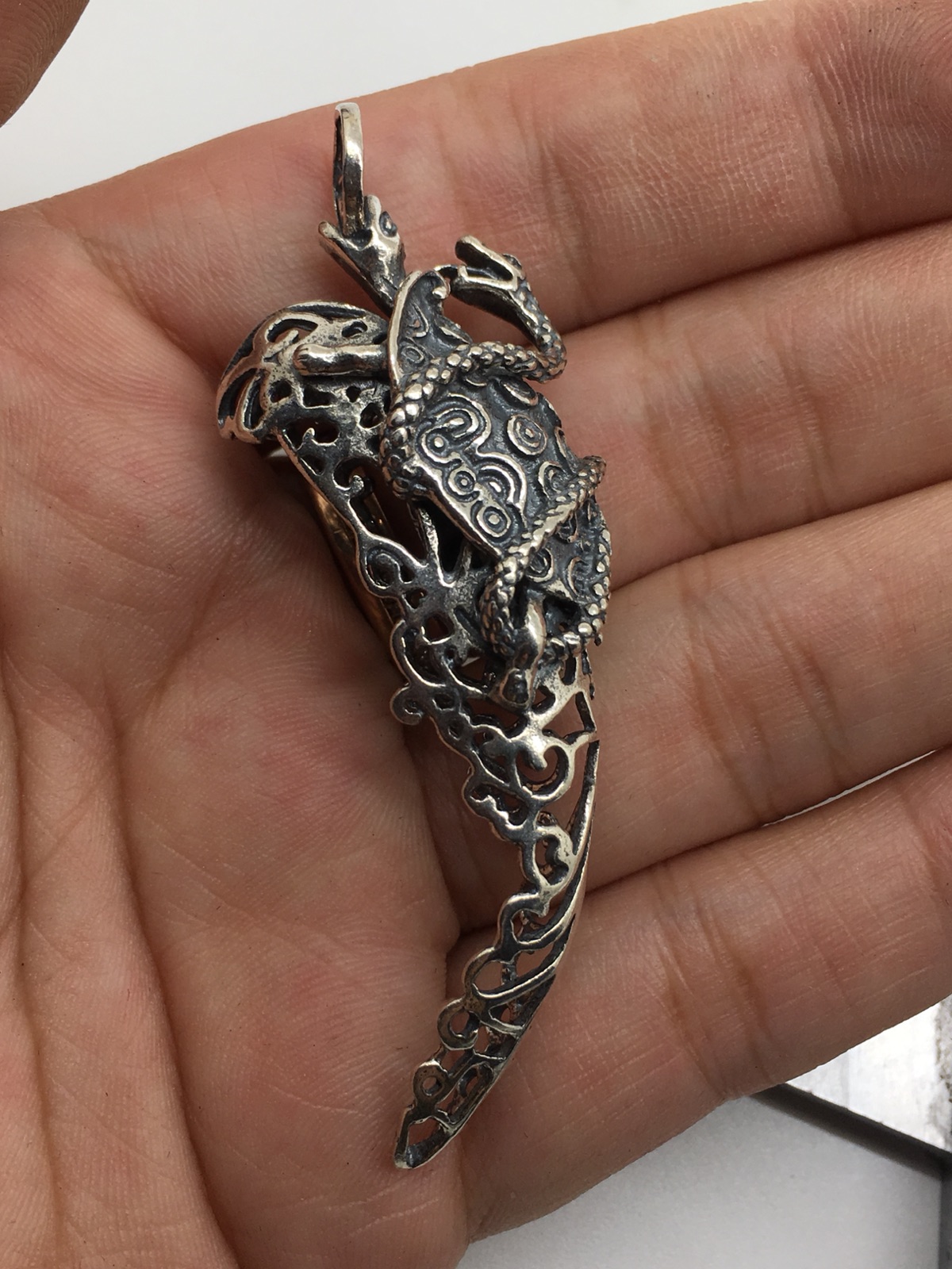 特价包邮复古纯银大牙牙齿镶嵌嵌套狗牙加工项坠