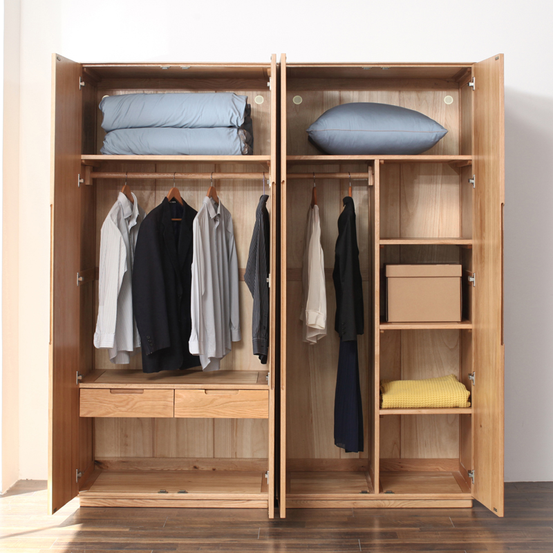 源氏木语全实木衣柜组合四门北欧卧室两门原木简约橡木大衣柜衣橱