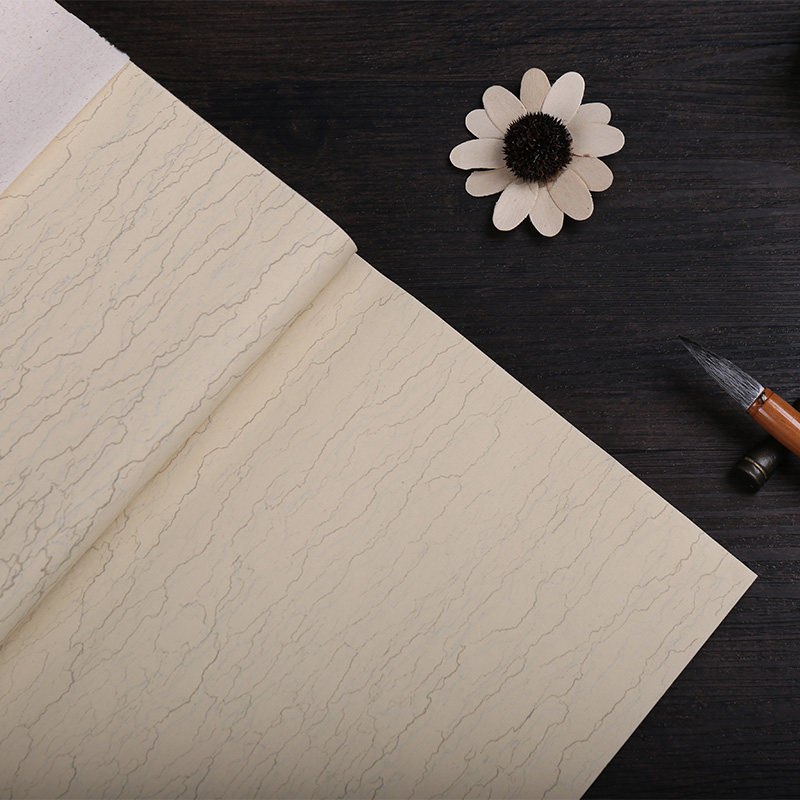 宣纸安徽手工古色仿古瓦灰水纹精制对开六尺宣纸