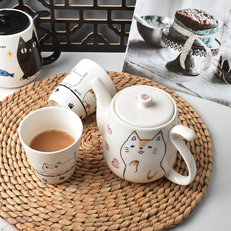 茶壶日式猫咪可爱猫可爱花茶两杯花猫一壶咖啡壶茶壶
