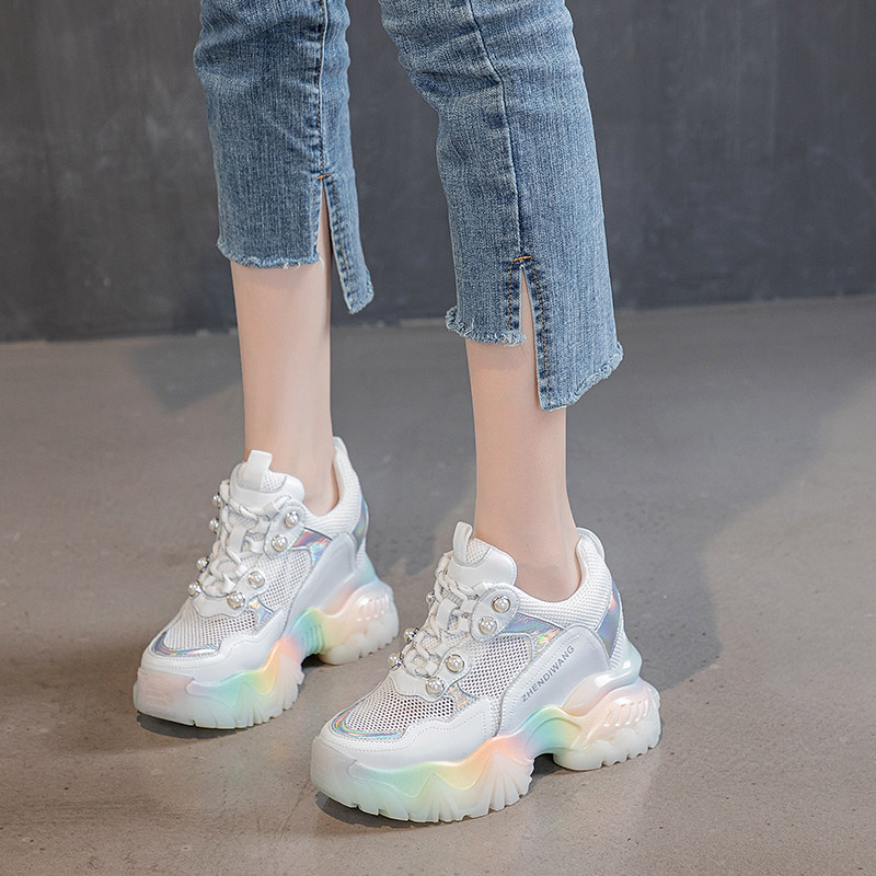 震地王老爹鞋女夏显脚小轻9cm真皮ins欧美镂空时尚休闲鞋