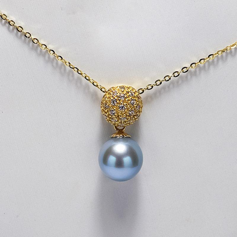 恒兴珠宝 日本akoya海水珍珠吊坠项链18k金锁骨链女单颗正圆强光