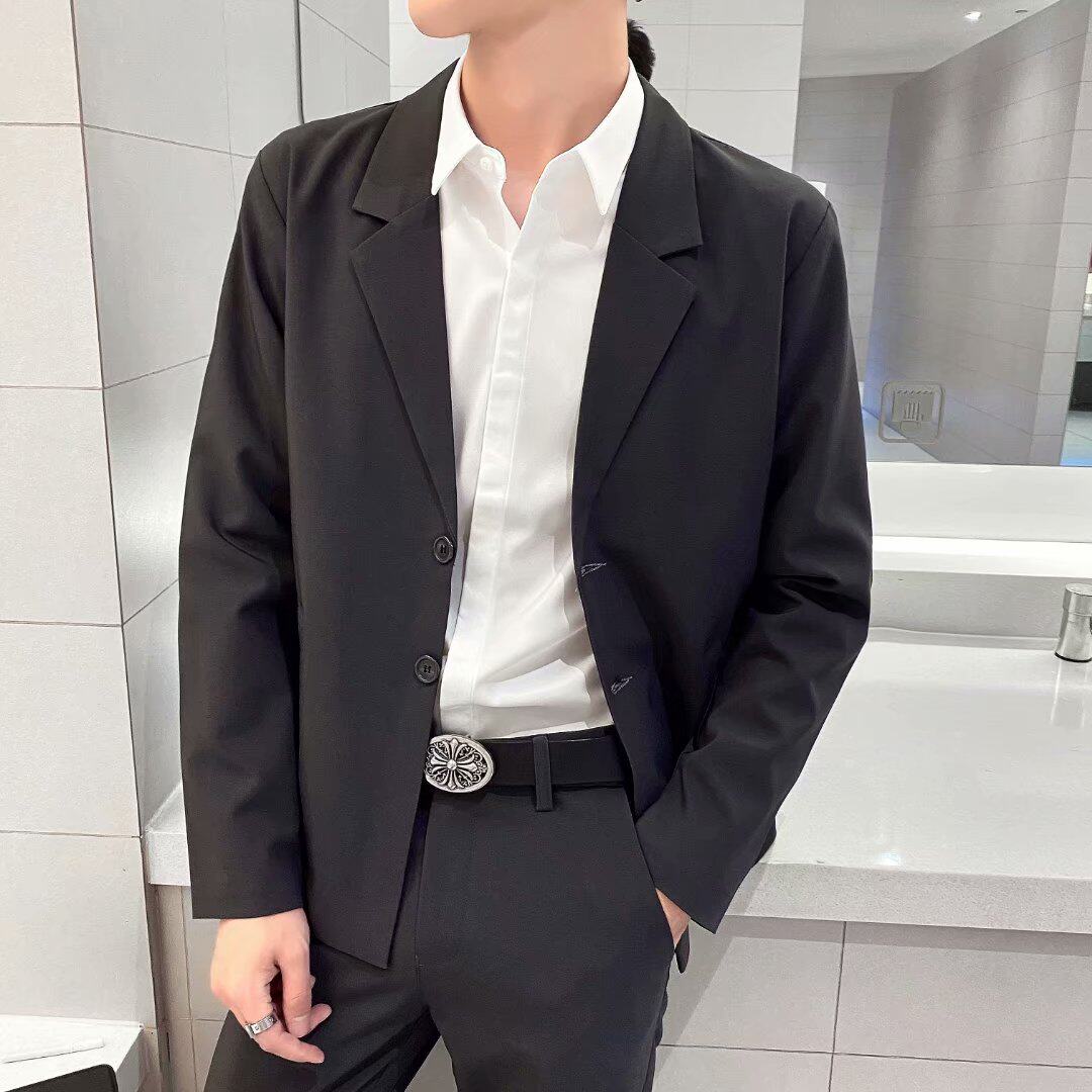 男士商务上班休闲浅灰灰色西装外套衬衫两件西服套装