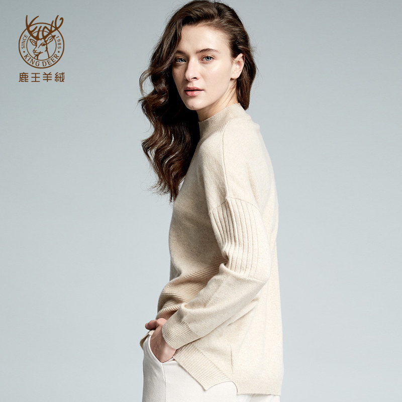鹿王女装冬新款纯羊绒衫商场同款宽松半高领毛衣女套头短款打底衫