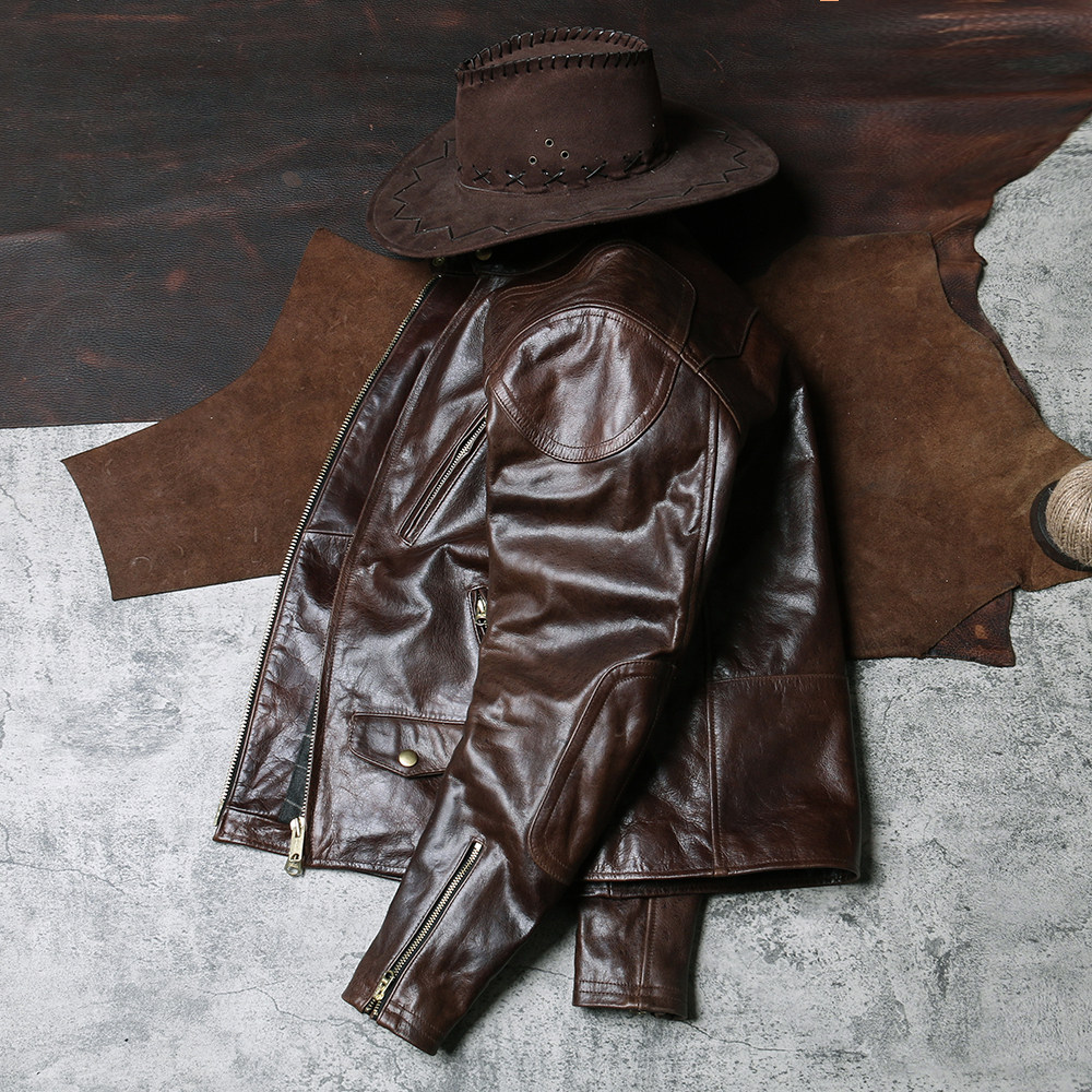 毒液皮衣油蜡头牛皮机车立领短款修身皮衣