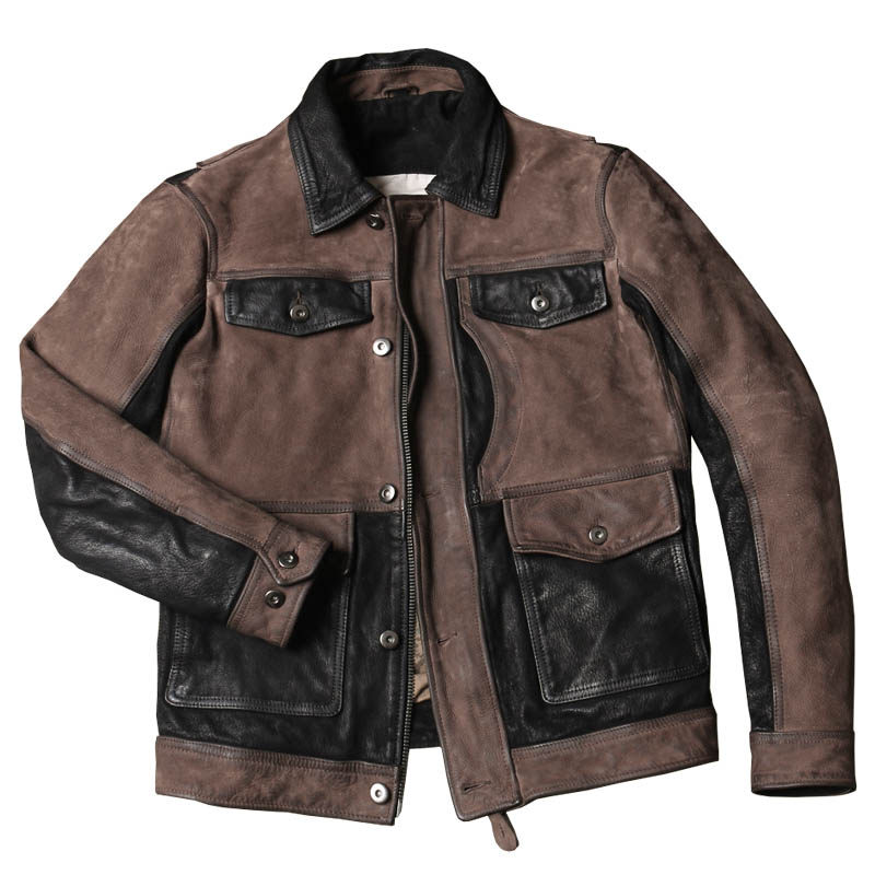 复古做旧m65皮衣头层牛皮猎装皮夹克男士翻领皮衣