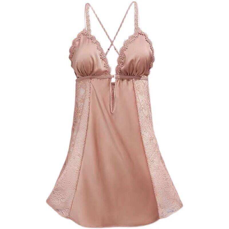 维密情性性感睡衣夏季真丝丝绸纯欲透明蕾丝睡衣