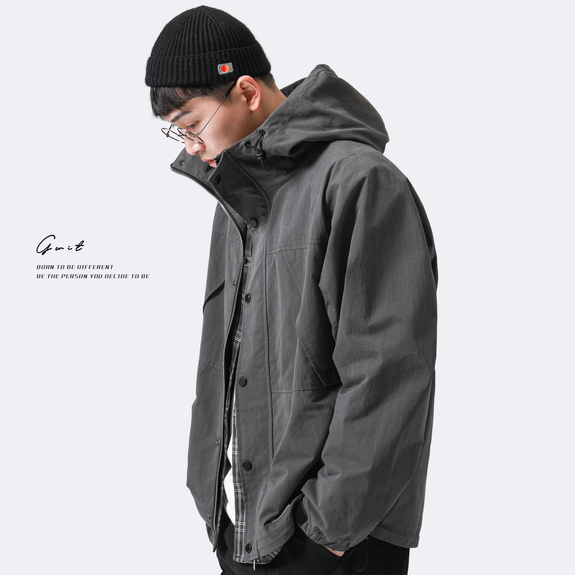 GWIT 重磅Climapro 春秋新款宽松工装休闲户外冲锋夹克连帽外套男