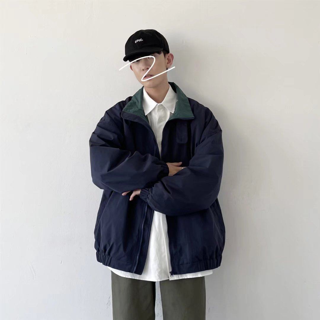 孤僻星球over宽松撞色立领工装潮男夹棉夹克夹克