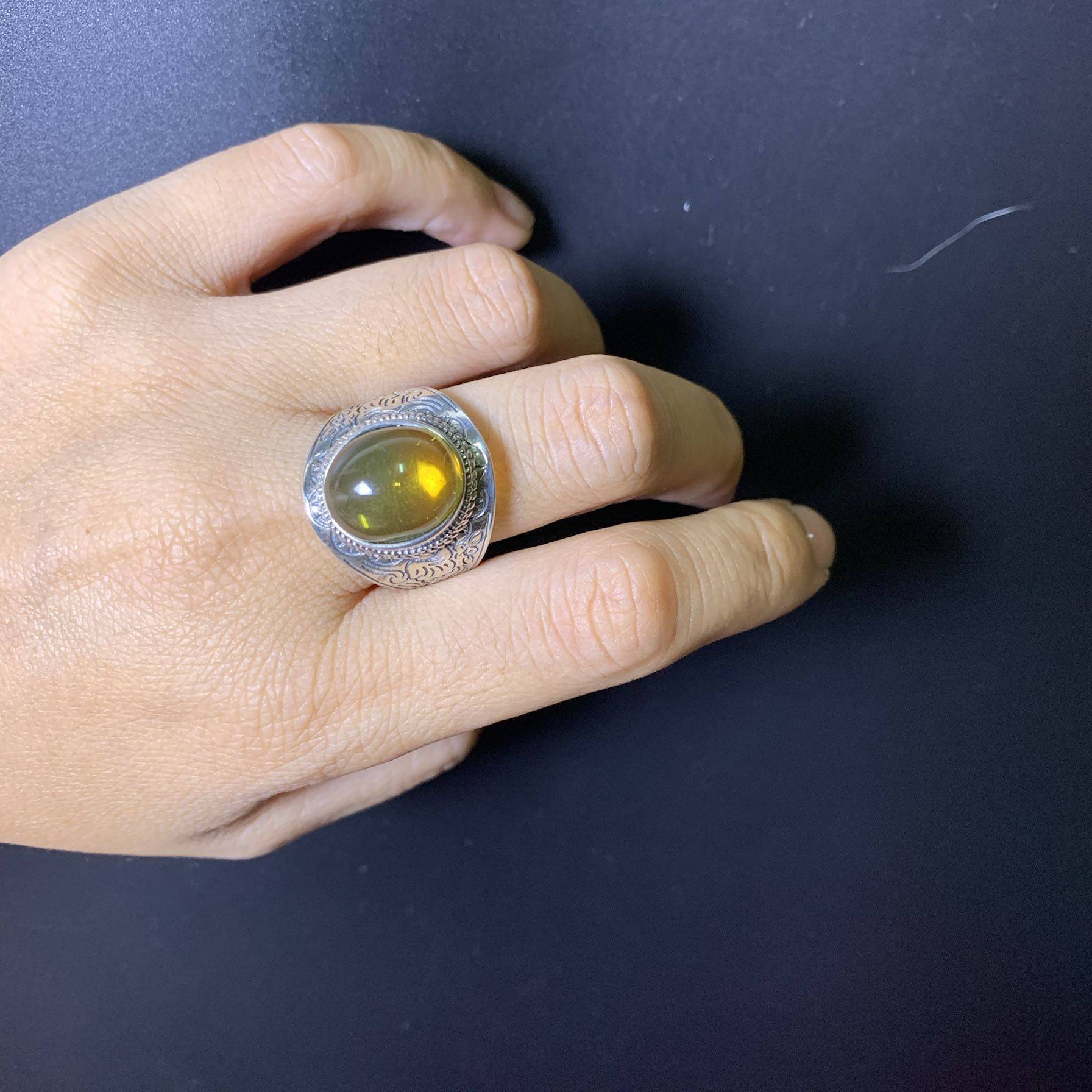 抚顺天然琥珀明珀一级净水大气百搭潮款民族风戒指