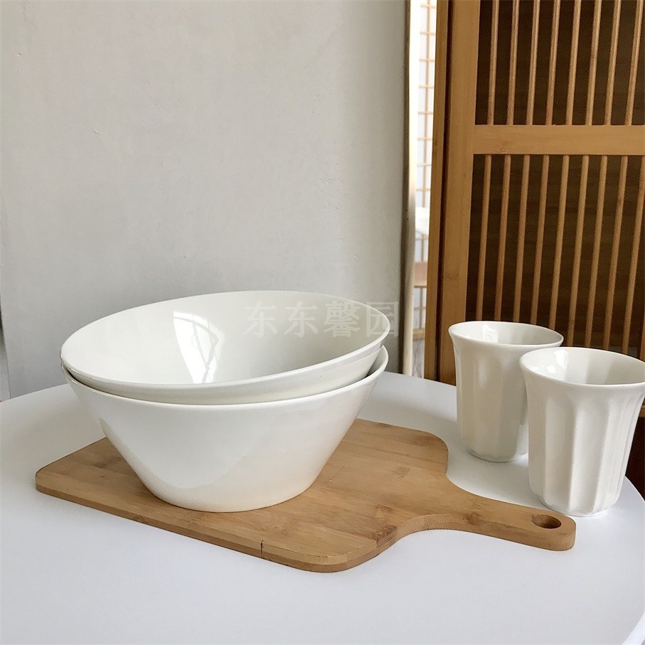 东东馨园一个包邮瓷质细腻大容量9英寸喇叭简约碗