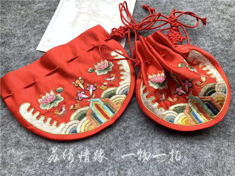 荷包苏绣成品零钱发包香囊鸳鸯荷花苏绣