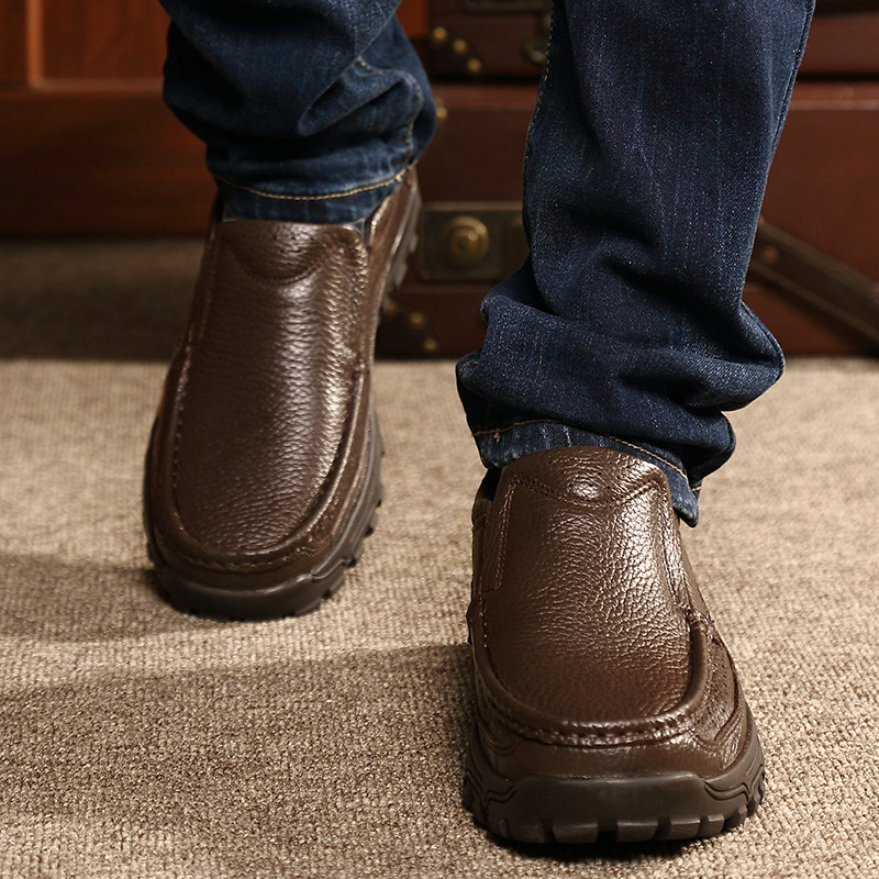 软底45特大码46胖脚宽版加肥加大男鞋47真皮老人一脚蹬休闲皮鞋48