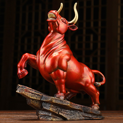 纯铜华尔街招财现代桌面创意红色开业礼品工艺品牛气冲天摆件 原价217