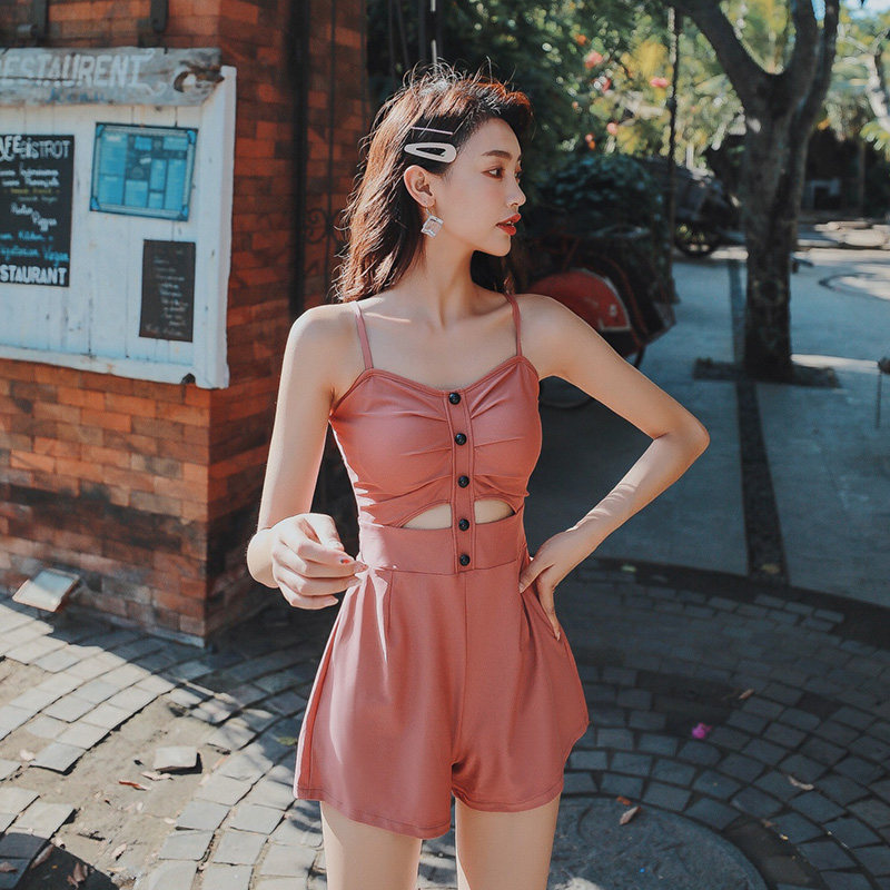 亦美珊泳衣女泡温泉网红风连体2021新款时尚保守遮肚显瘦游泳服装