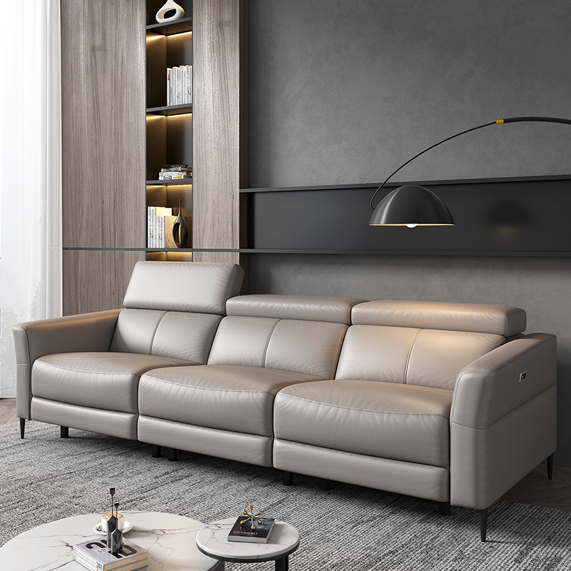 三人位真皮沙发头层牛皮现代简约客厅小户型电动创意皮艺直排组合