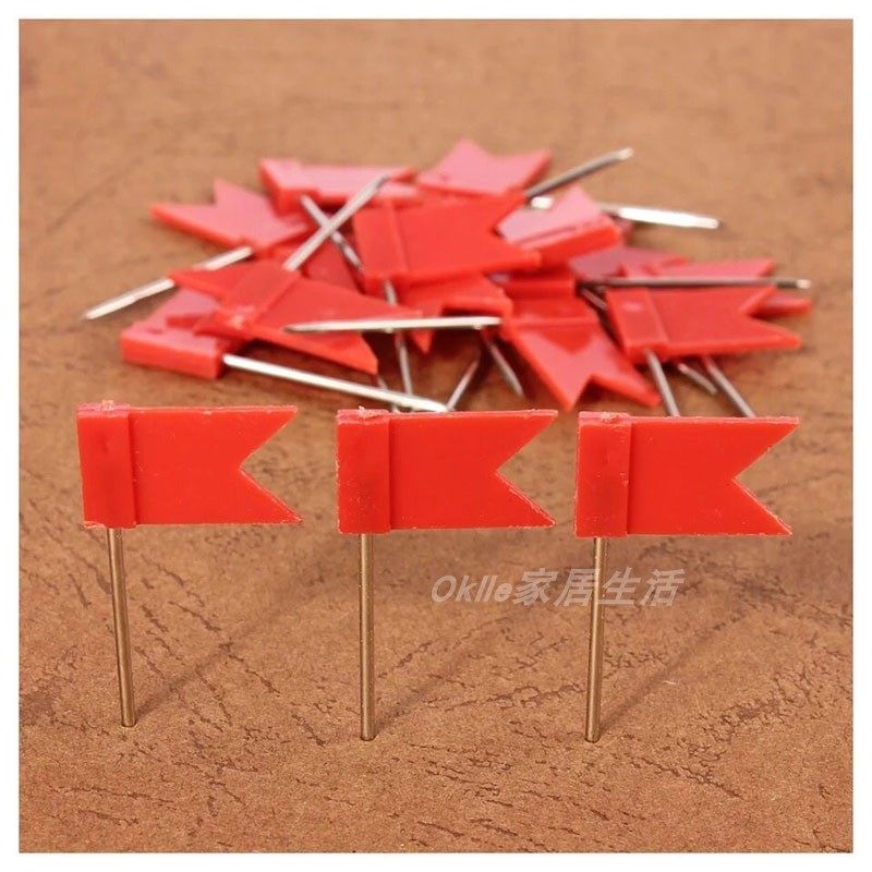 红色100枚盒装旗帜地图图钉地标定位软木长钉图钉