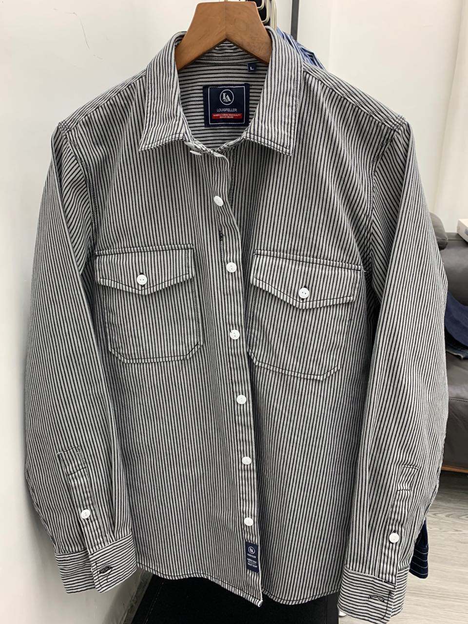 重磅厚实纯棉衬衫阿美咔叽工装条纹衬衣复古衬衫