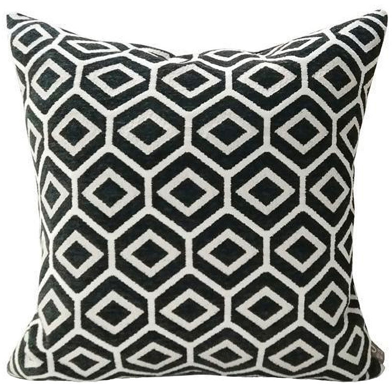 时尚简约风格软装样板房间枕头设计师抱枕黑白几何菱形图案 靠垫