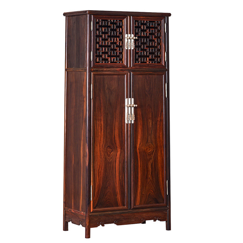 品尊轩明式镂圆角一对老挝大红酸枝交趾黄檀衣柜