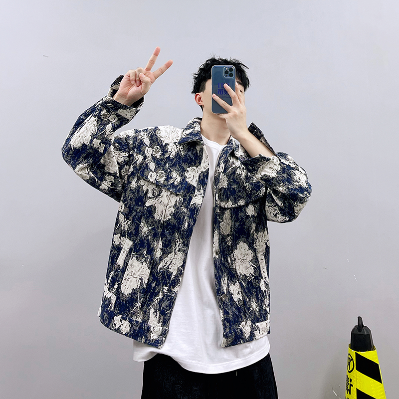 PGUP STUDIO春季潮牌高街满身浮雕油画质感宽松翻领夹克外套男INS