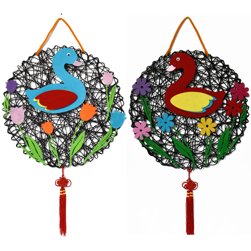 创意手工网编圆形草编挂饰幼儿园教室家居diy空中吊饰