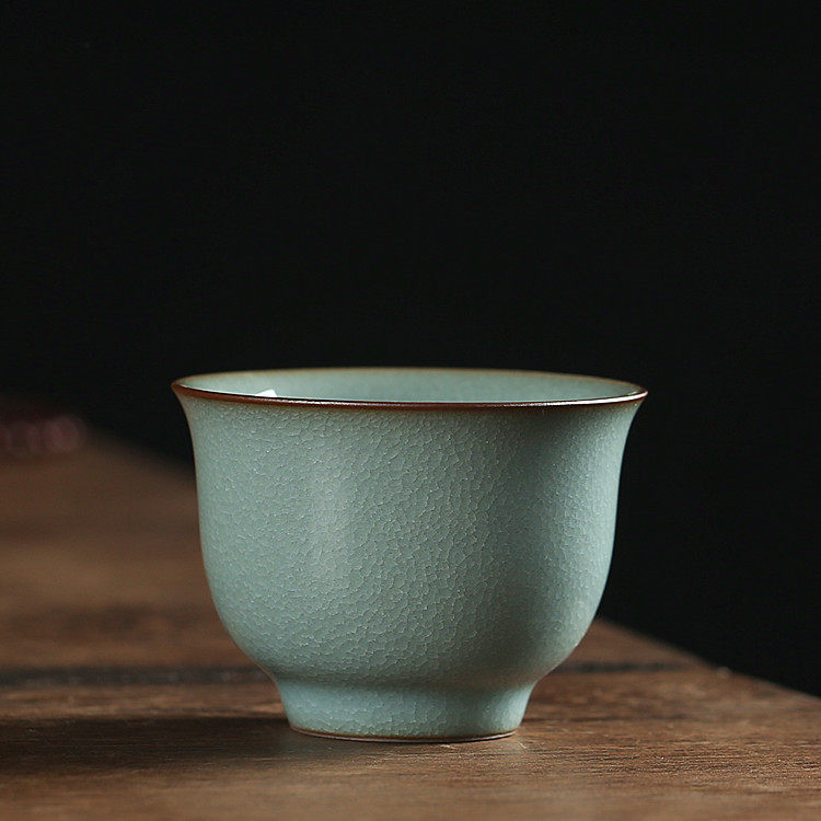 龙泉青瓷王文手工鱼籽纹单杯主人杯百圾碎品茗杯功夫茶具陶瓷冰裂