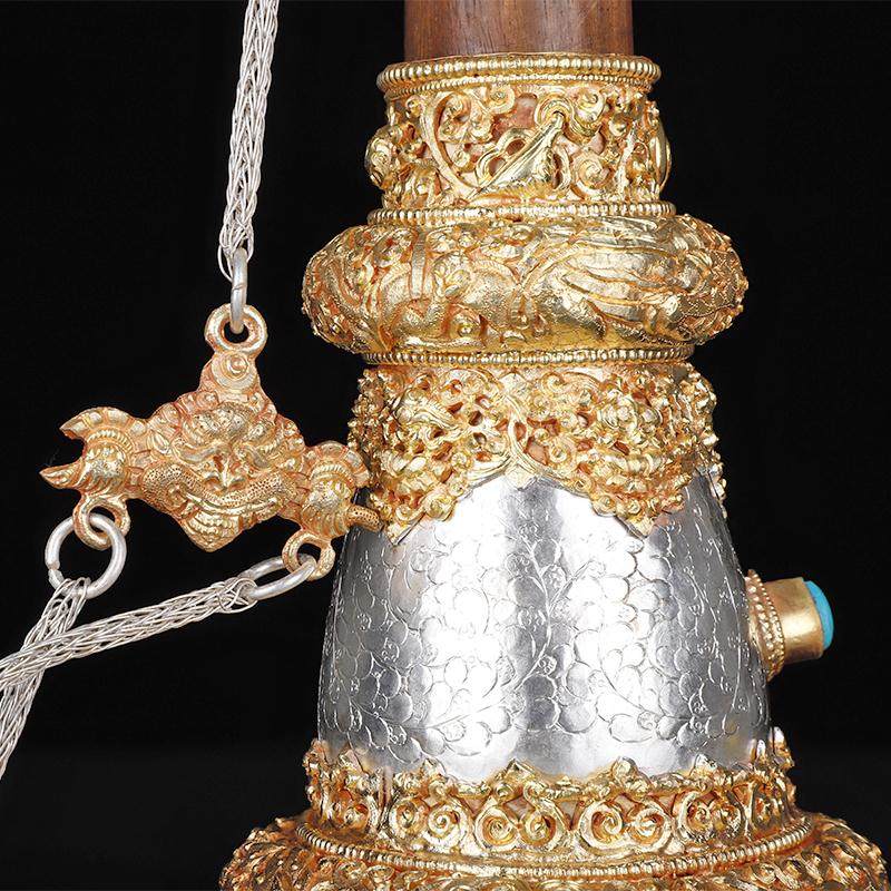 佛教长号法器藏族筒钦喇叭尼泊尔手工打造喇嘛用喇叭铜银镀金唢呐