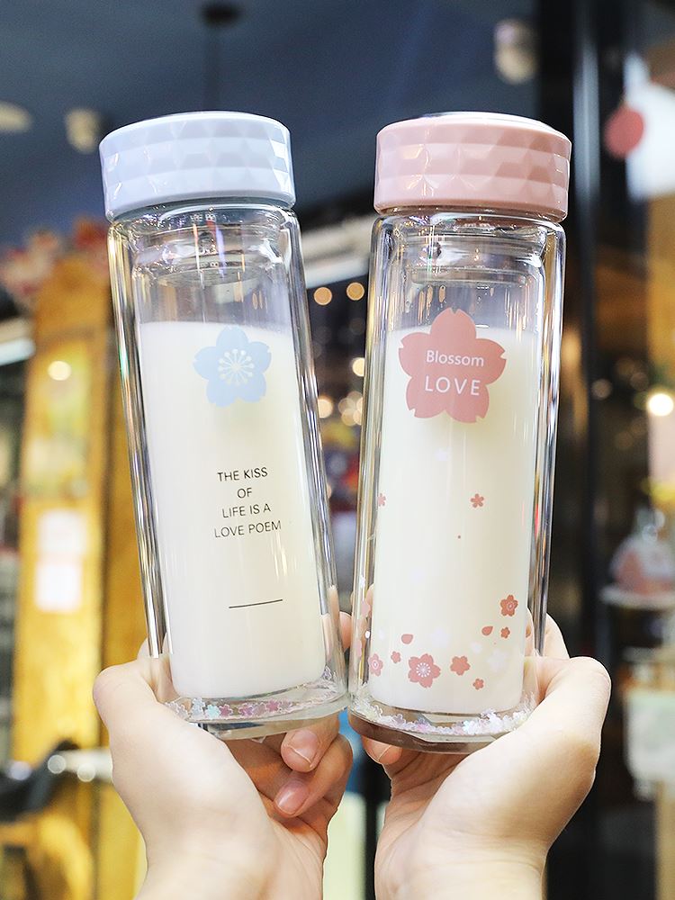 网红摇摇玻璃牛奶专用大人杯子高级水杯双层玻璃杯