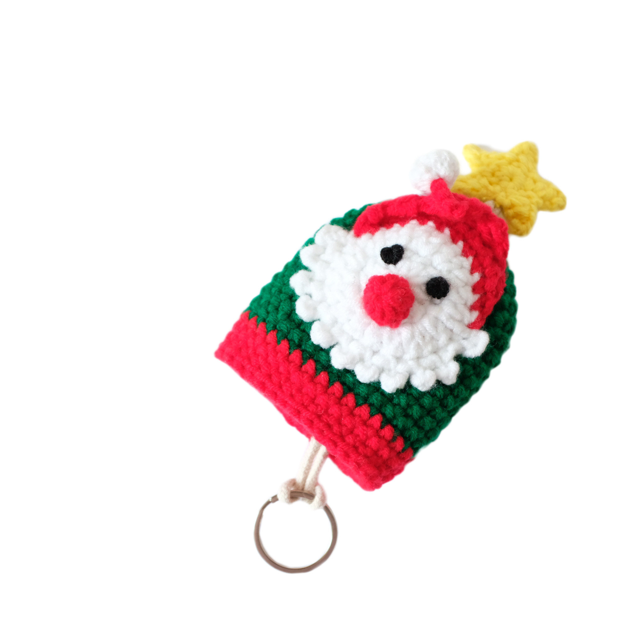 新年针织钥匙包手工毛线圣诞老人钥匙扣挂件抽拉卡通创意钥匙包