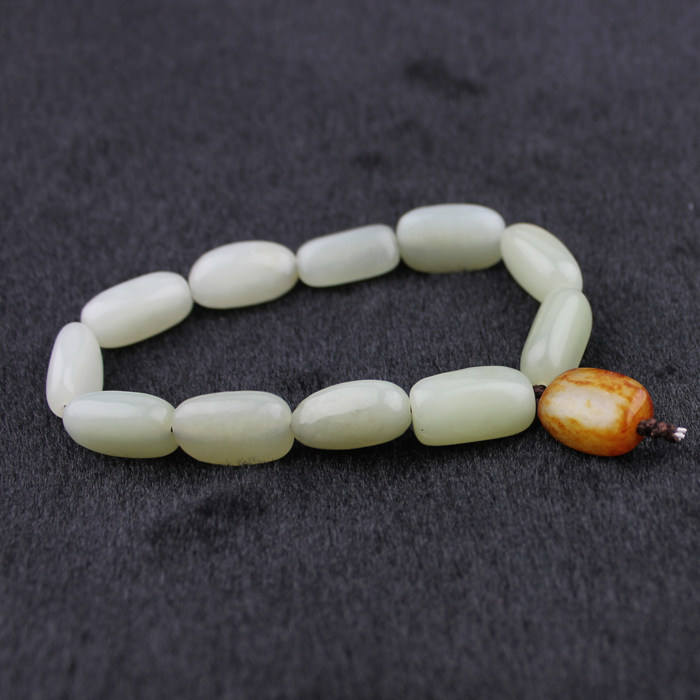 原石玉手天然籽料串大白玉手带红泌皮新疆男女手饰