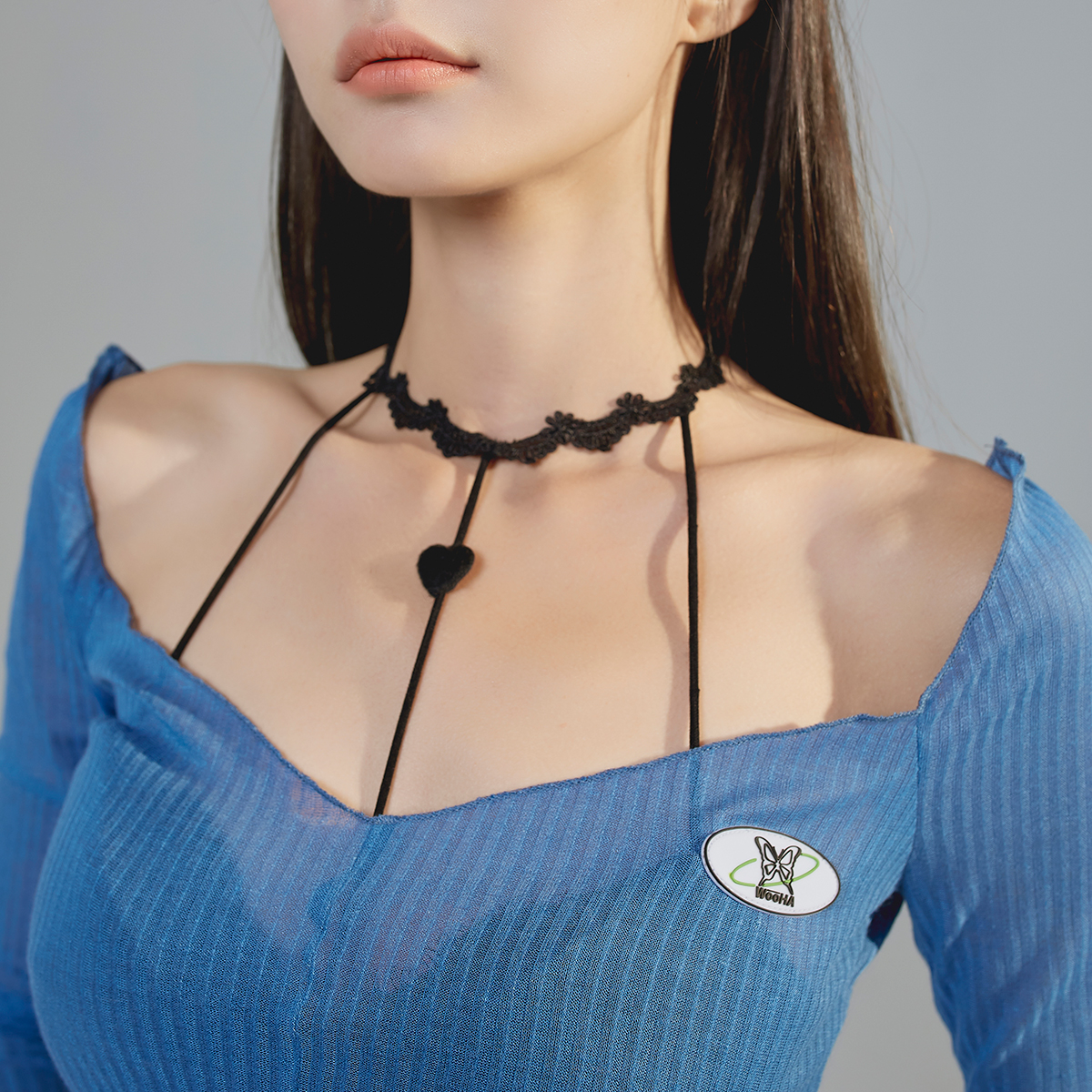 wooha新款时尚蕾丝挂脖内衣少女爱心聚拢性感文胸