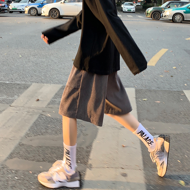 夏季短裤男生宽松5分外穿运动日系复古灯芯绒ins潮牌五分休闲中裤