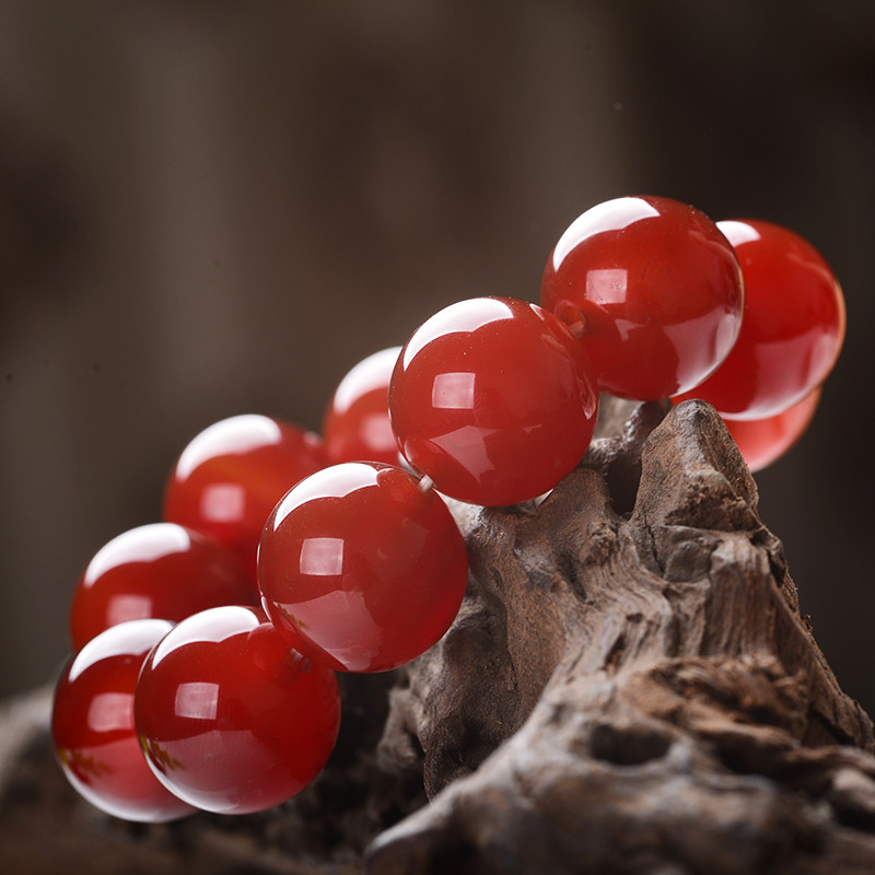 红色玛瑙手链男女佛珠纯天然天然水晶玉原石珠子手链