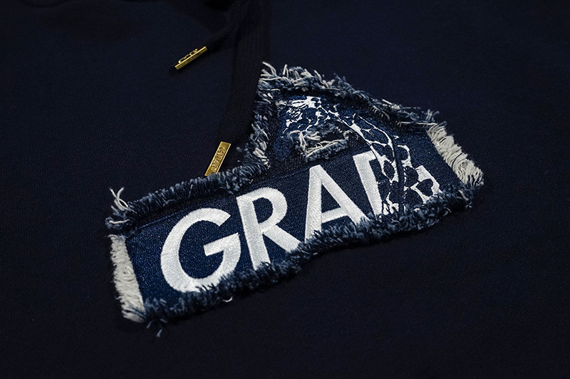 graf原创品牌g-monogram满版图案水洗刺绣毛边拼接卫衣