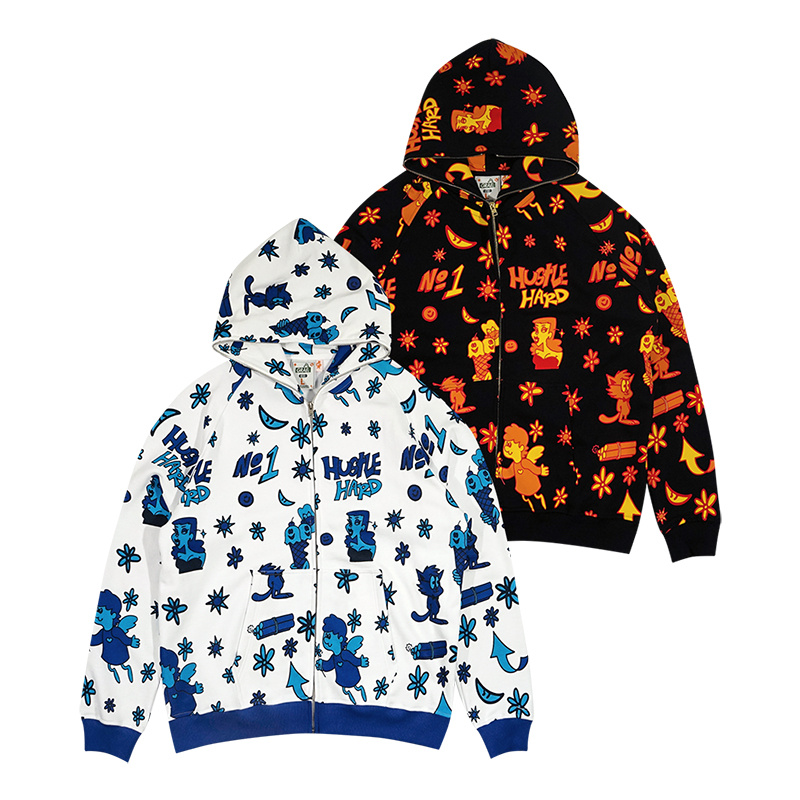 GRAF原创品牌长颈鹿Graffy和小兔Rabby满版印花重磅休闲毛圈开衫