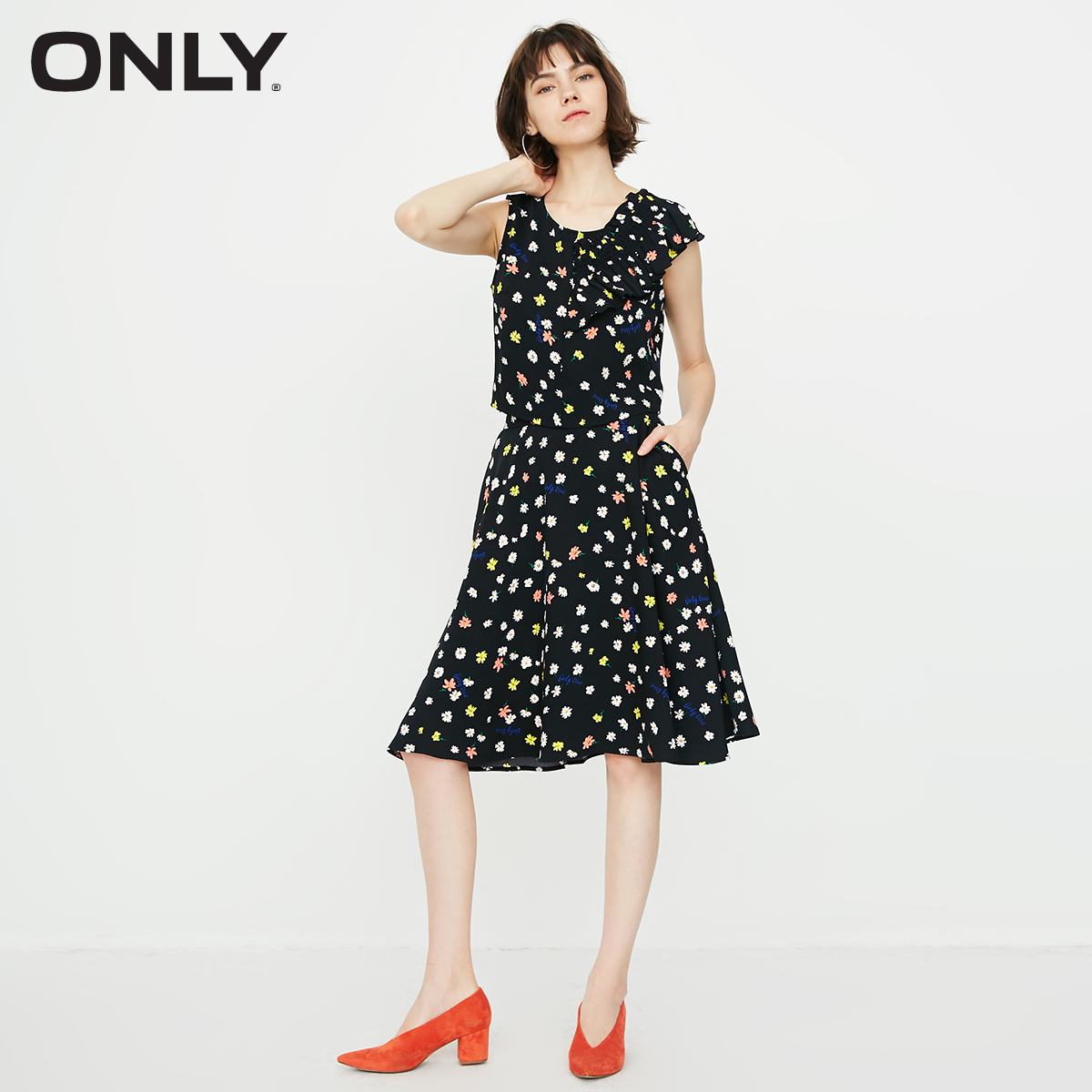 黄三怪-我的严选网 女装 绫致only2020春季新款碎花无袖雪纺连衣裙女