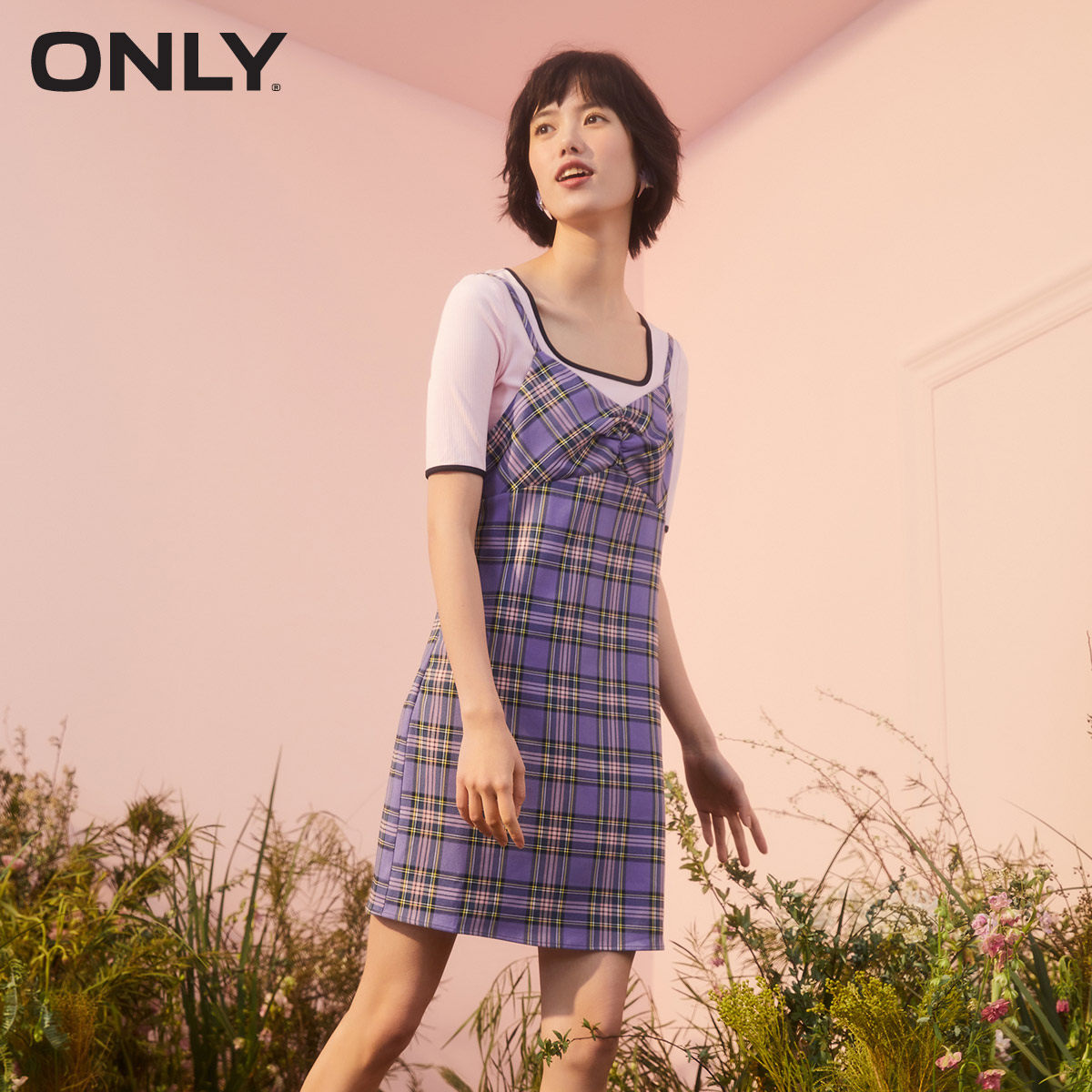 only2021夏新新时尚修身舒适简约系带短款短袖恤女t恤