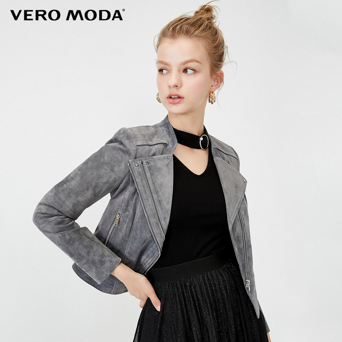 绫致veromoda复古翻领猪皮皮革夹克皮衣外套319310526皮衣