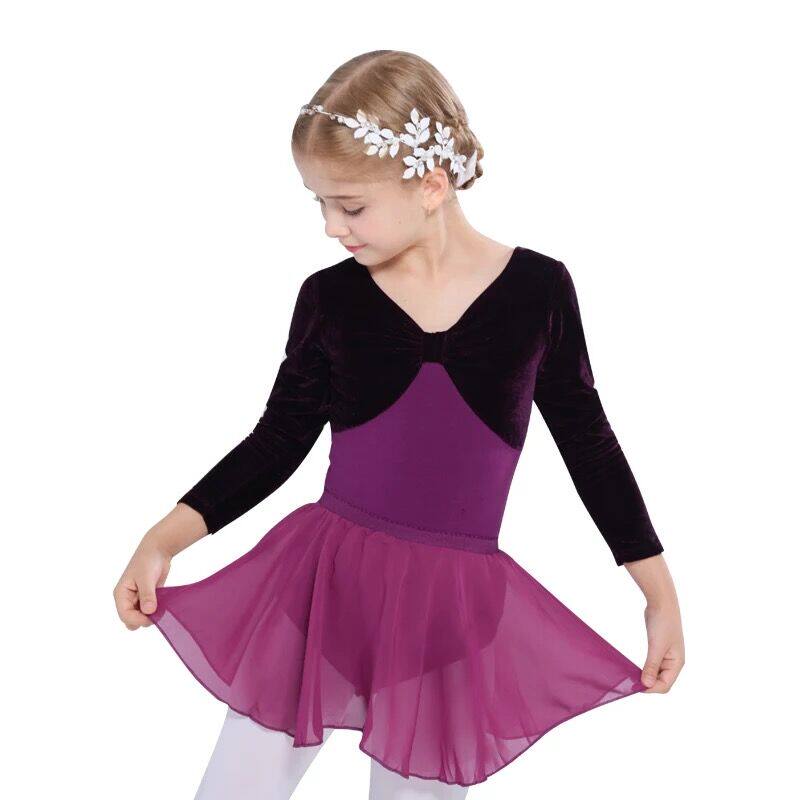 女童舞蹈服儿童女中国舞考级芭蕾连体练功服长袖 舞蹈半身纱裙