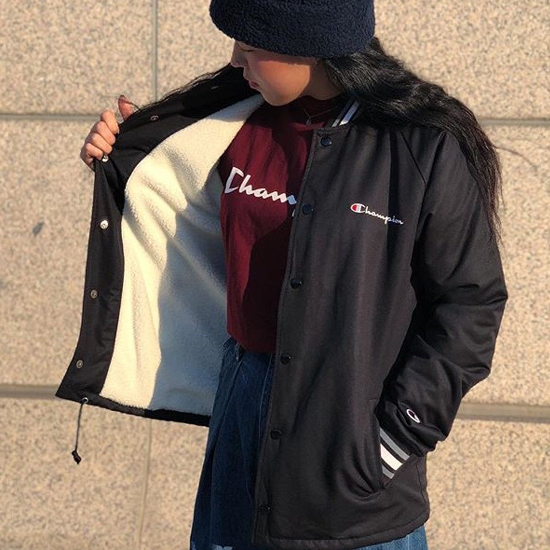 日版冠军champion外套女男夹克秋冬加绒夹棉羊羔夹克